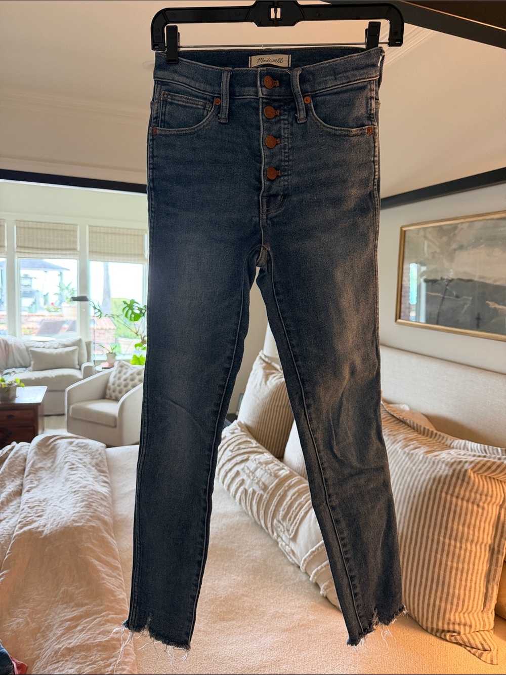 Madewell Dark Blue High-Rise Skinny Jeans with Button-Fly